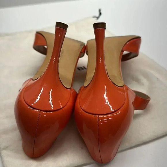 Manolo Blahnik High Heel Shoes Patent Leather Ankle Strap Orange Open Toe 36 - Picture 7 of 11